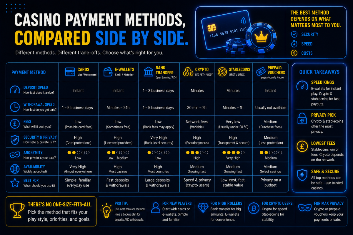 Casino payment methods compared